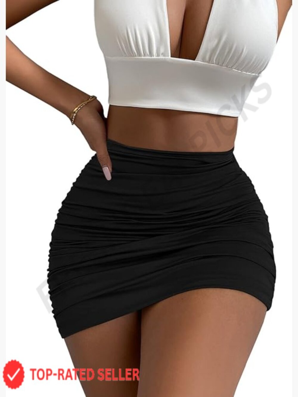 Stretch High Waist Ruched Bodycon Double Layer Casual Mini Skirt